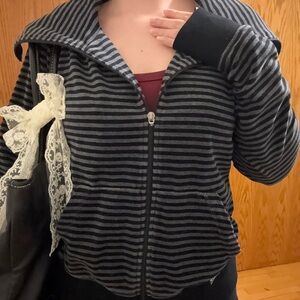 Calvin Klein Black and Gray Striped Zip-Up Hoodie